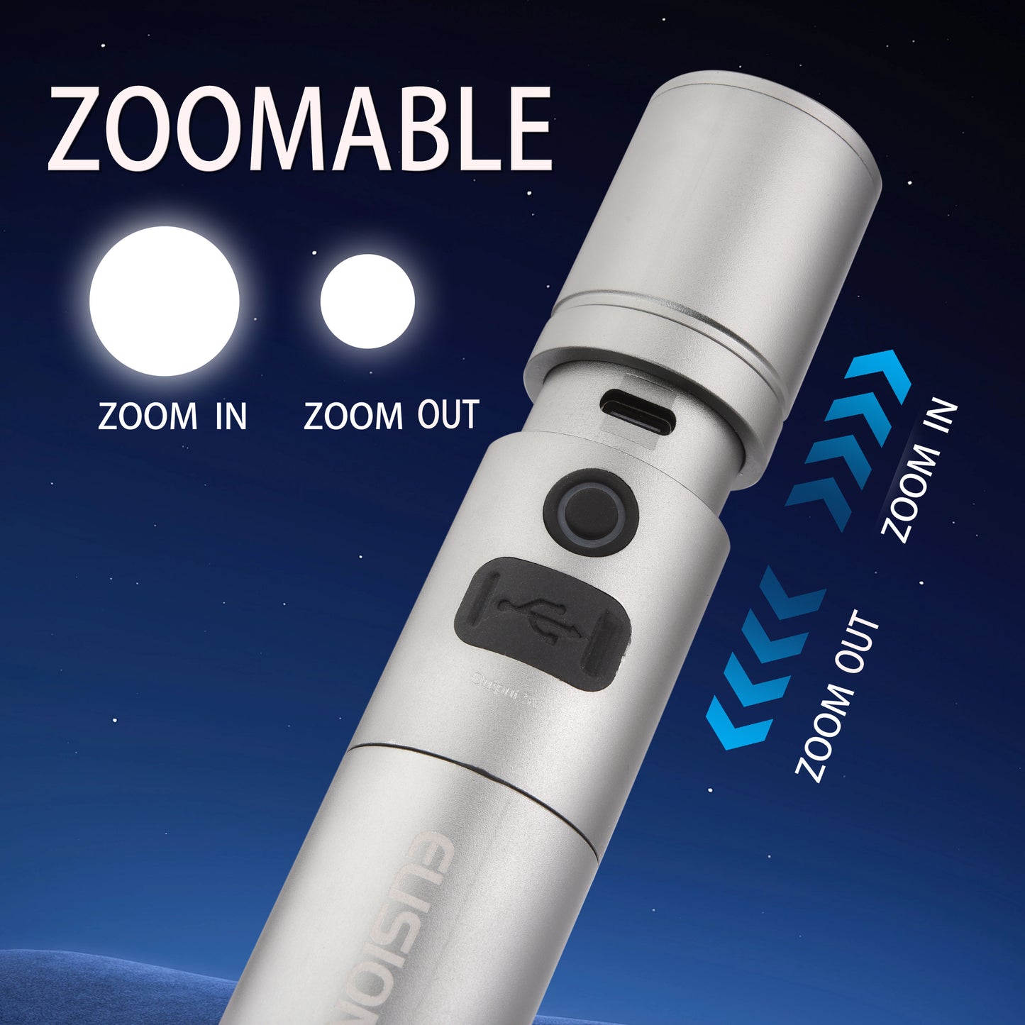 Laser  LED Flashlight Power Zoomable Rechargeable LED Aluminum Body EL8008