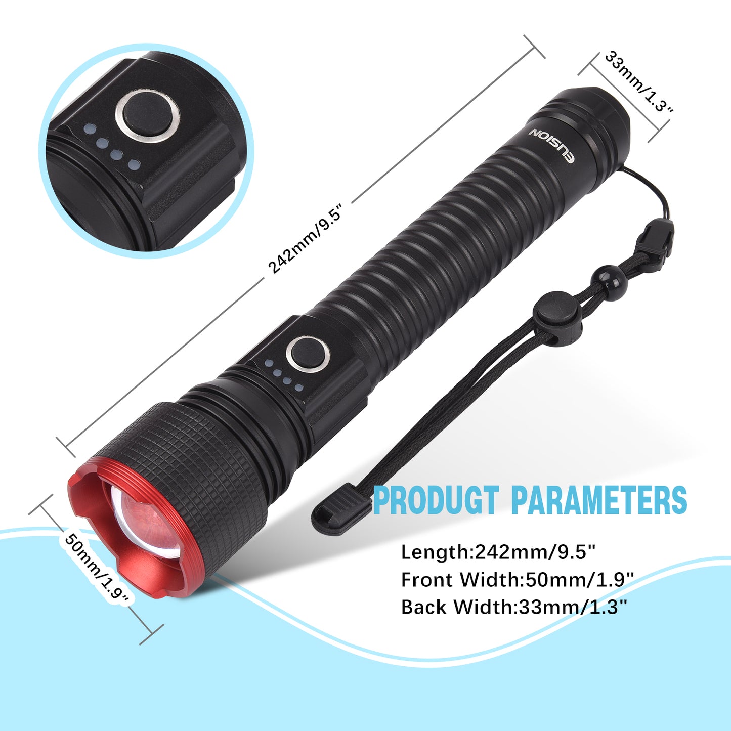 Zoomable Laser Power LED Flashlight Rechargeable LED Aluminum Body EL8010