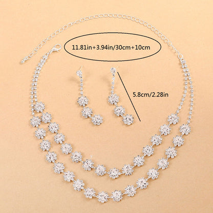 Necklace And Earrings Bridal/Birthday Decoration Set, Sparkling Full Rhinestone Claw Chain Pendant Earrings 1348 Silver