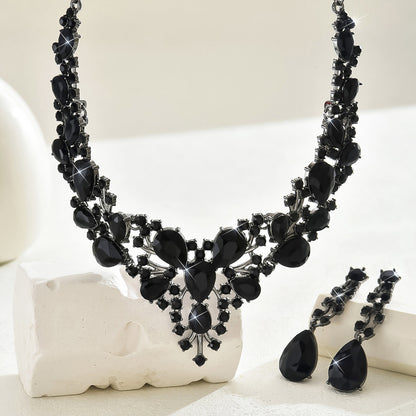 Inlaid Black Zirconia Symbol Of Beauty Elegant Jewelry Set 80828111