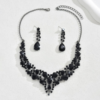 Inlaid Black Zirconia Symbol Of Beauty Elegant Jewelry Set 80828111