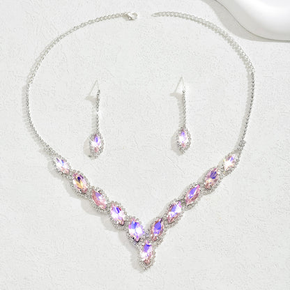 Fashionable Simple Crystal Full Diamond Silver Jewelry Set 80827703 80827741