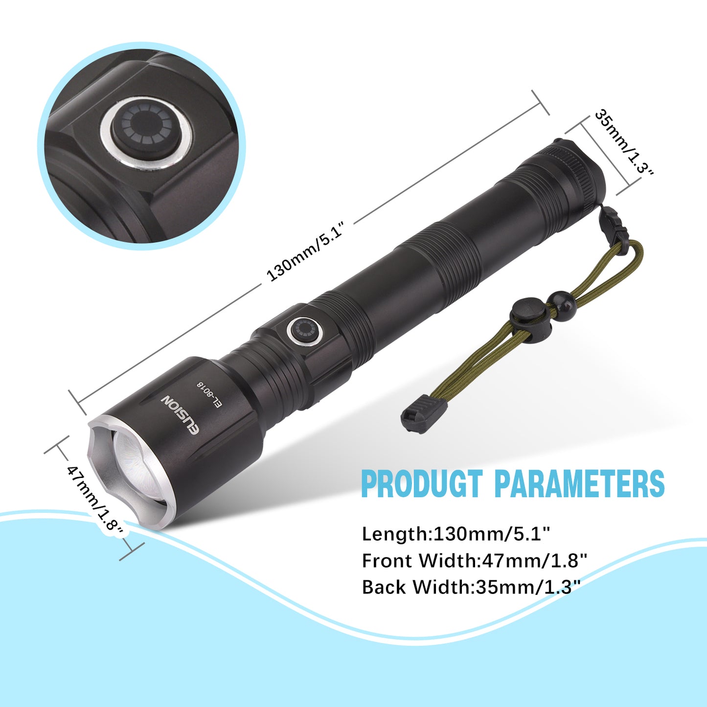 Zoomable Laser Power LED Flashlight Set Rechargeable LED Aluminum Body EL8018