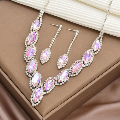 Fashionable Simple Crystal Full Diamond Silver Jewelry Set 80827703 80827741