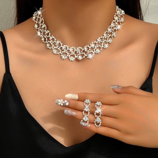 Rhinestone Decor Necklace & Drop Earrings For Women For Party Banquet Wedding 4069 Silver