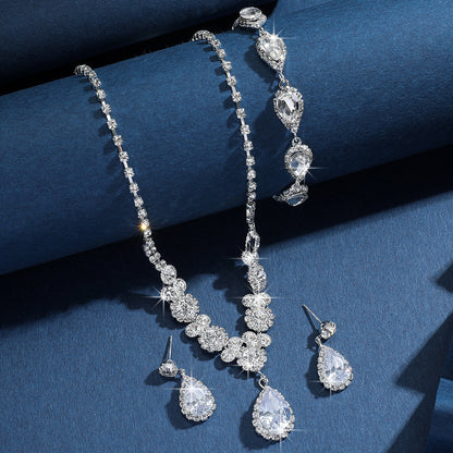 Silver Zirconia Necklace, Earrings And Bracelet Set 4253 Silver