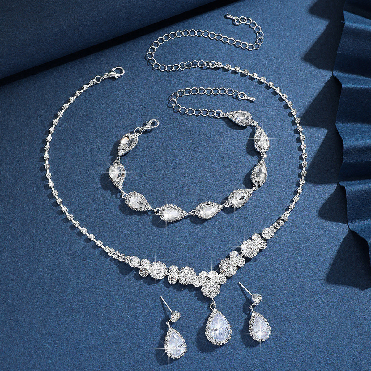 Silver Zirconia Necklace, Earrings And Bracelet Set 4253 Silver