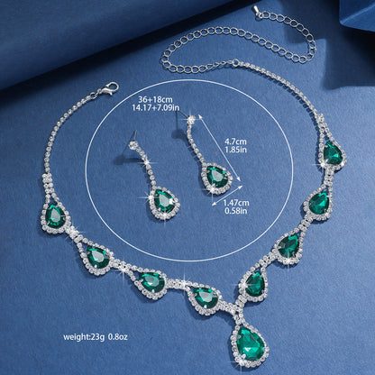 Fashionable Green Crystal Necklace And Earrings Set 80832306