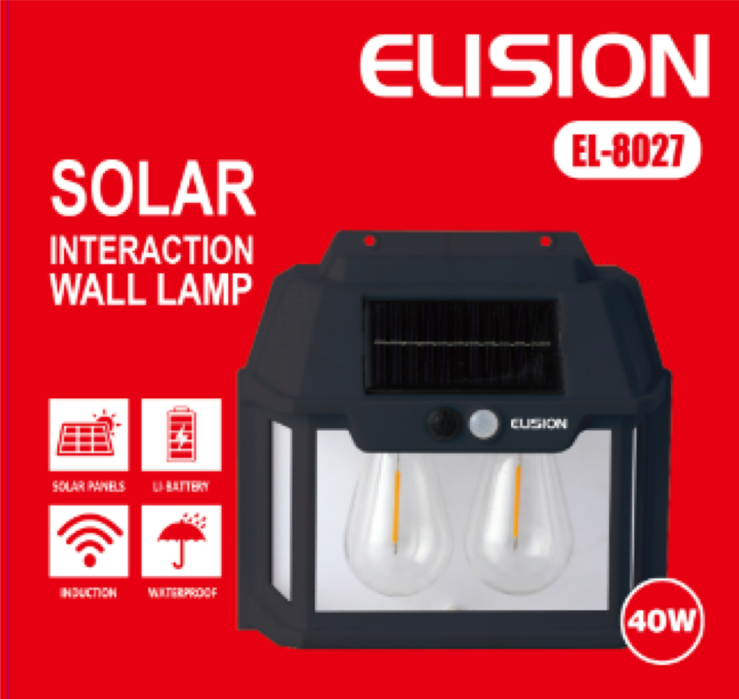 Solar Powered Wall Light Wireless Solar Powered Outdoor Light 2 Bulbs 40W EL-8027