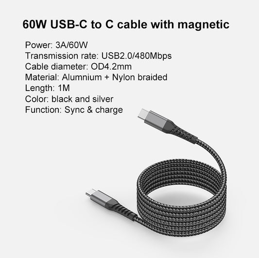 Magnetic Binding Cable 60W Quick Charge USB C to C EL-SCC088MA