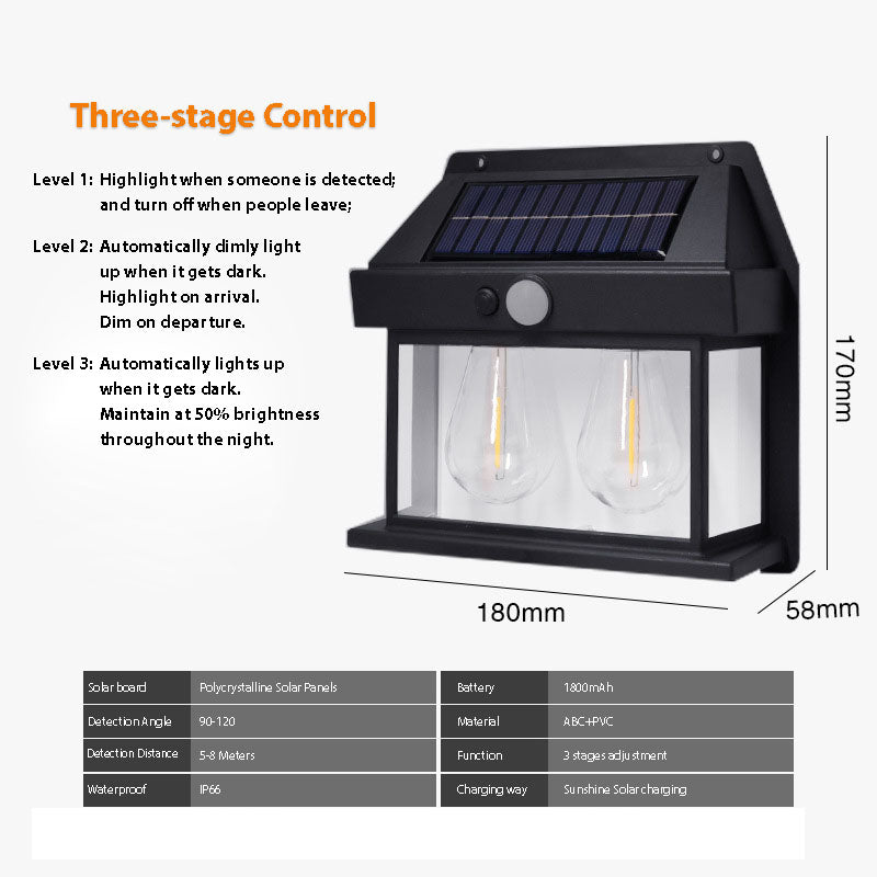 Solar Powered Wall Light Wireless Solar Powered Outdoor Light 2 Bulbs 40W EL-8027